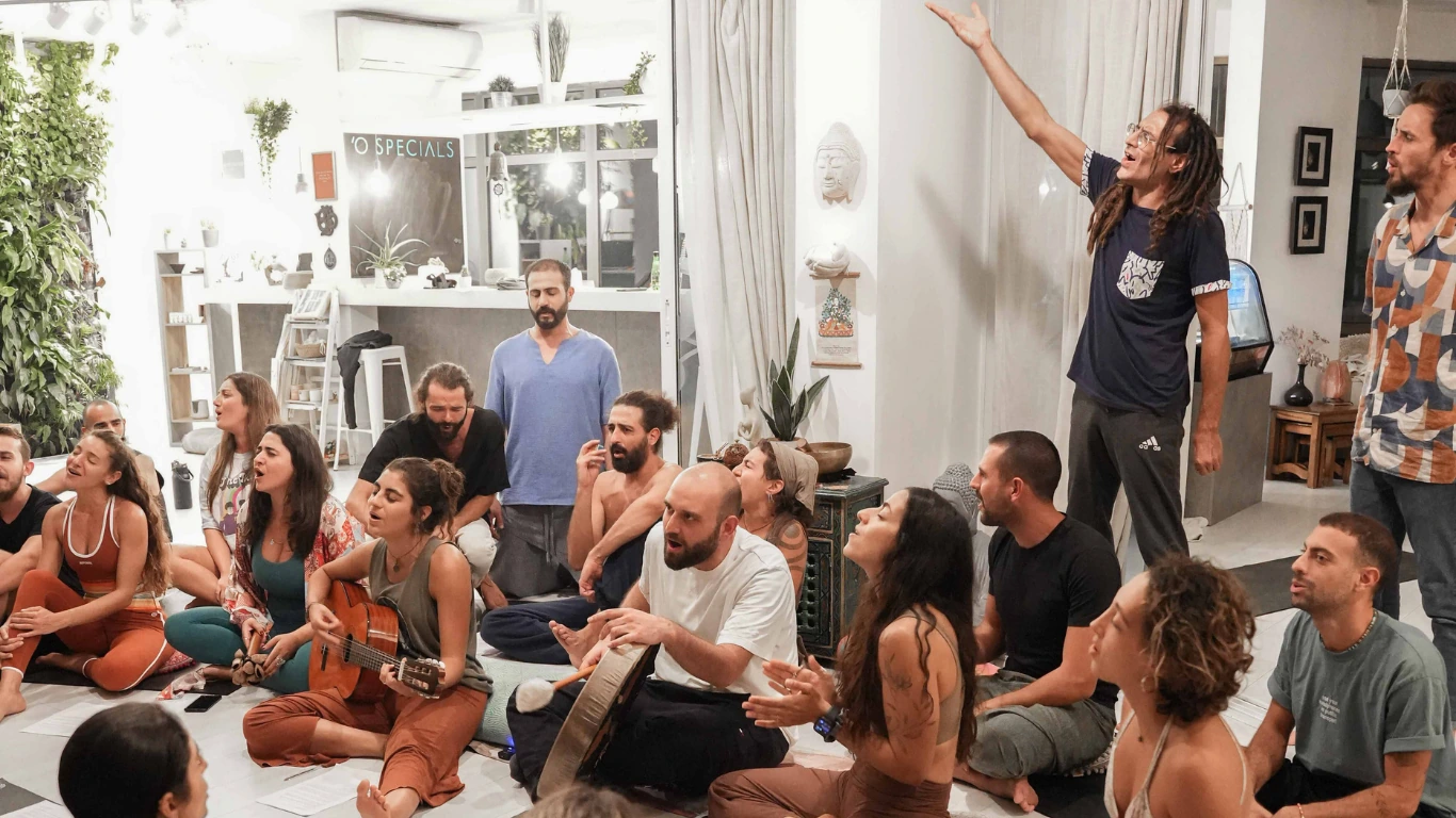 Kirtan circle with live music at Ohana
